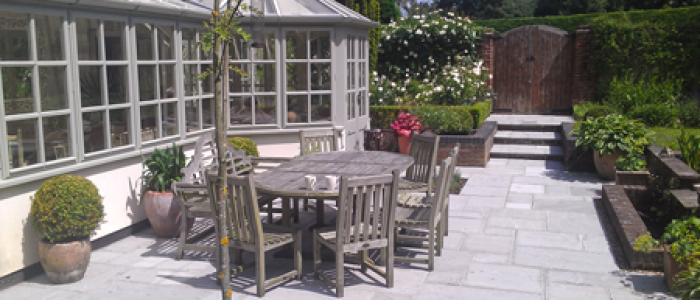 Grey indian paving and steps