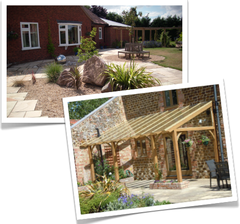 Hard landscaping and brick planters
